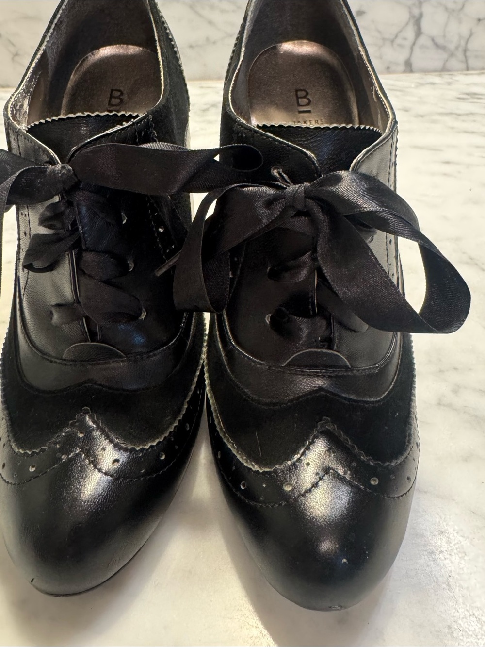 Bakers Black Satin Ribbon Wingtip Loafers